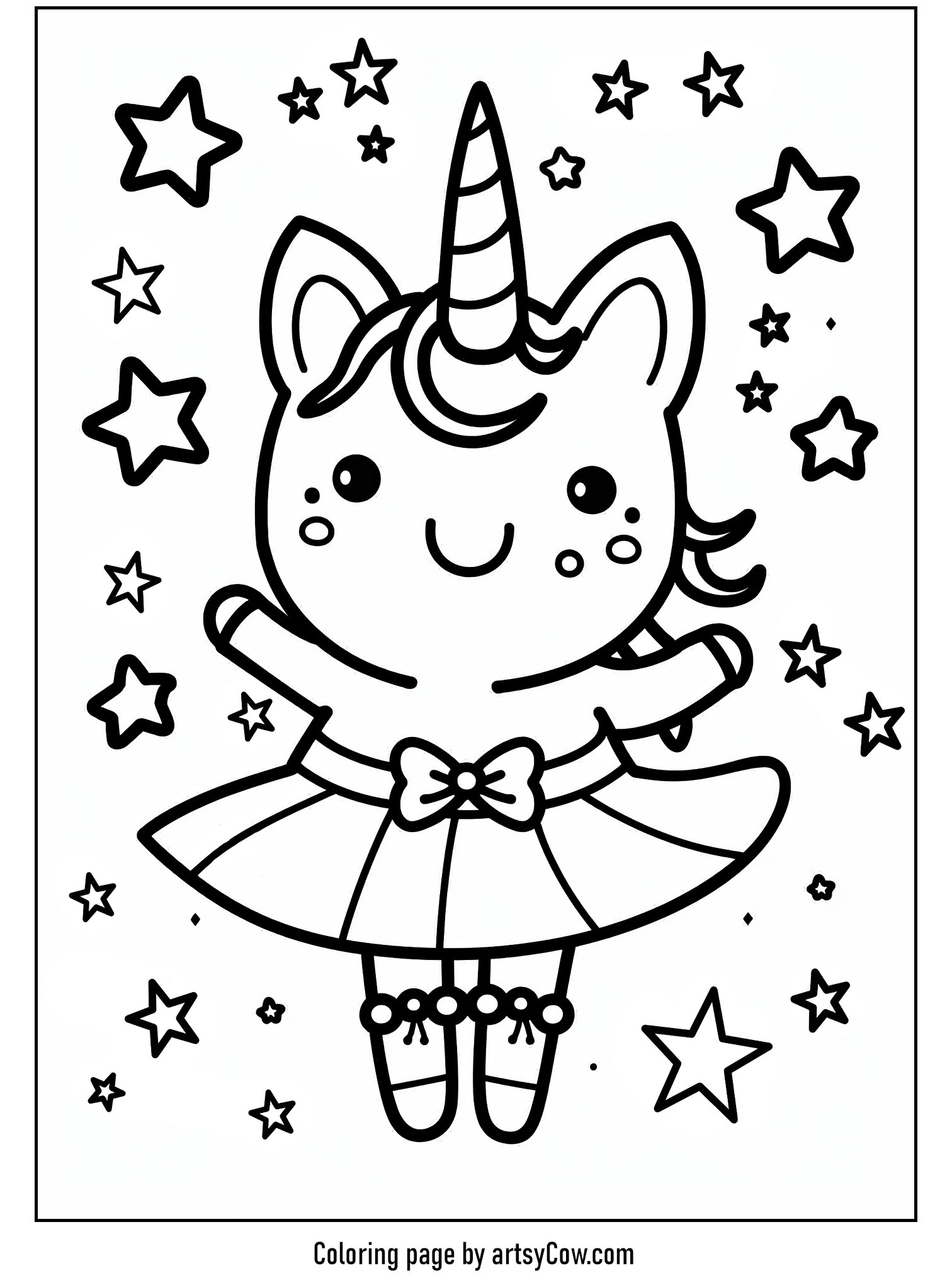 Unicorn in a Starry Tutu Coloring Page